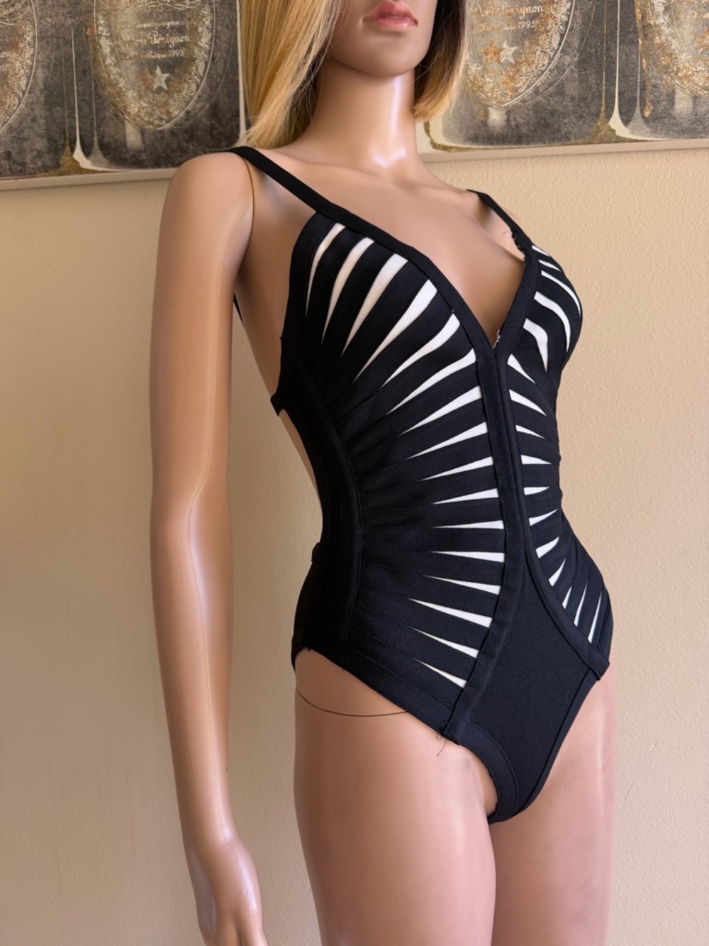 bebe Black Strappy Cutout One-Piece Bodysuit